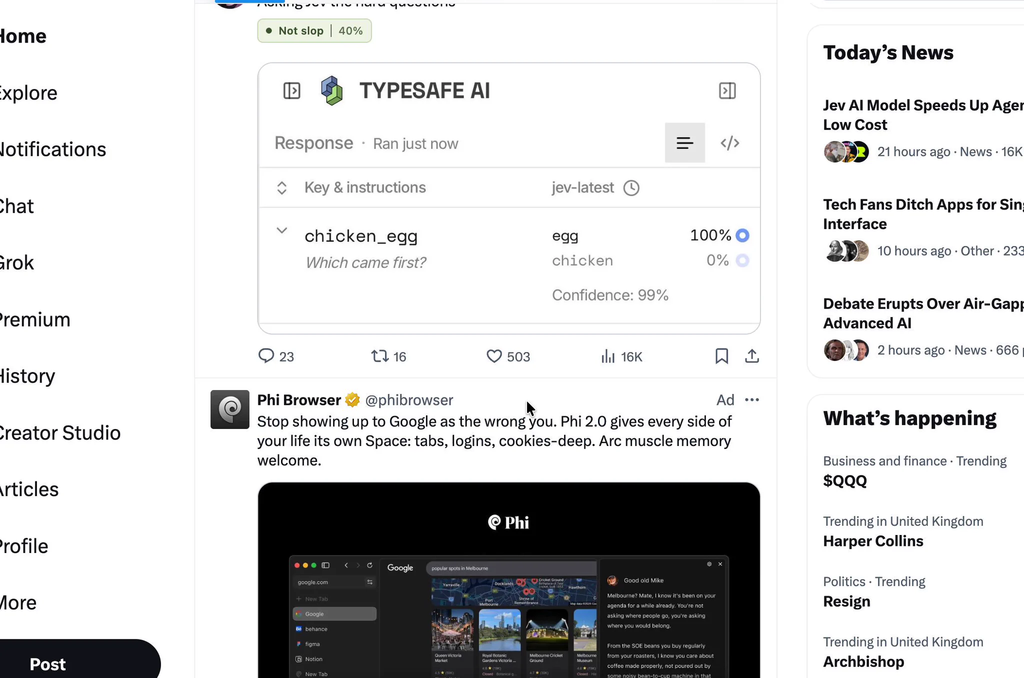 An X feed with a post marked by a slop detection overlay.