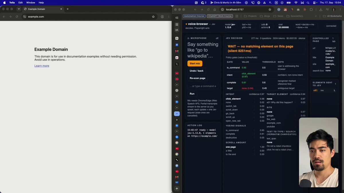 Moritz demonstrating browser actions controlled through voice commands.